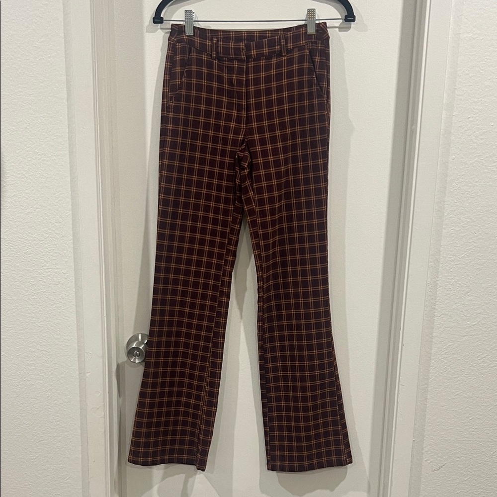 Forever 21 Women's Brown Plaid Flare Pants